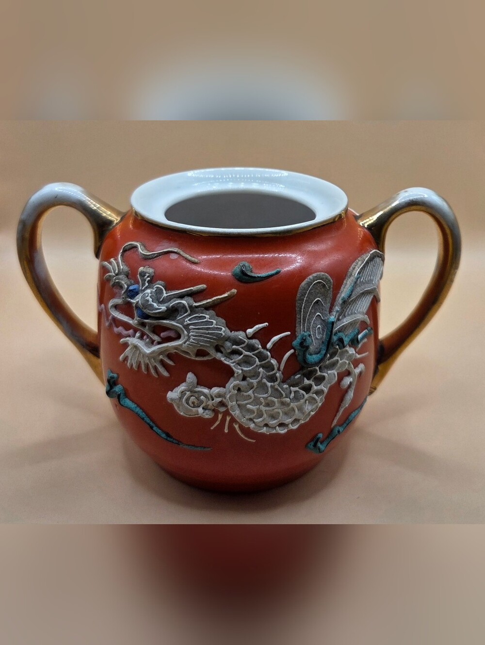 Decorative Japanese Coral Dragon Porcelain Vase - Coral Finish